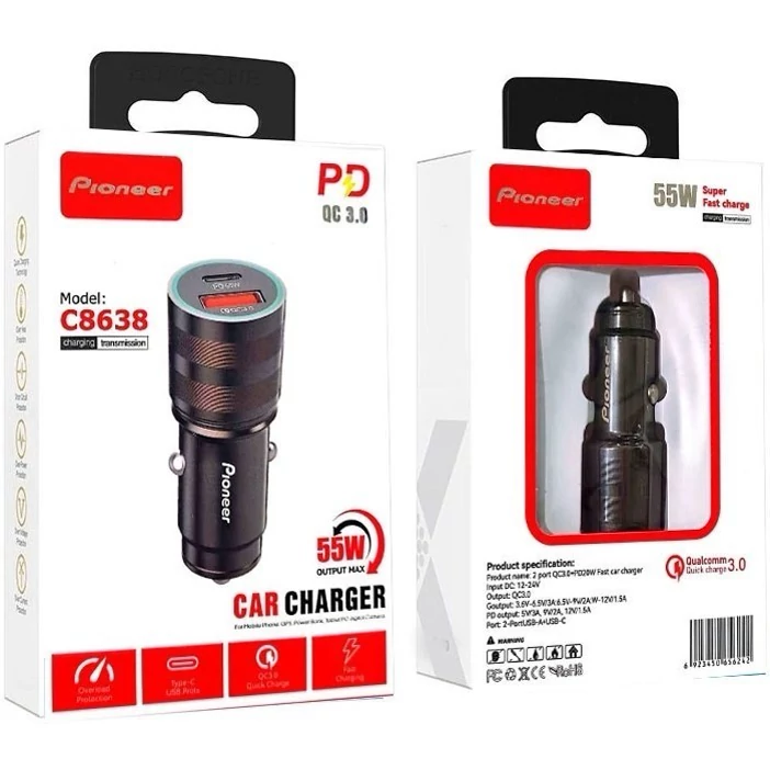 شارژ فندکی 55 وات پایونیر Pioneer C8638
